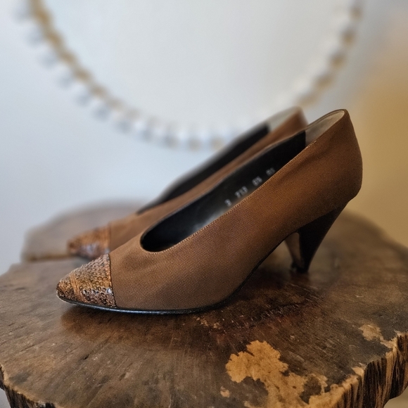 Pancaldi 6.5B Vintage Kitten Heels Snakeskin Brown Leather – Flash Sale - Picture 4 of 10